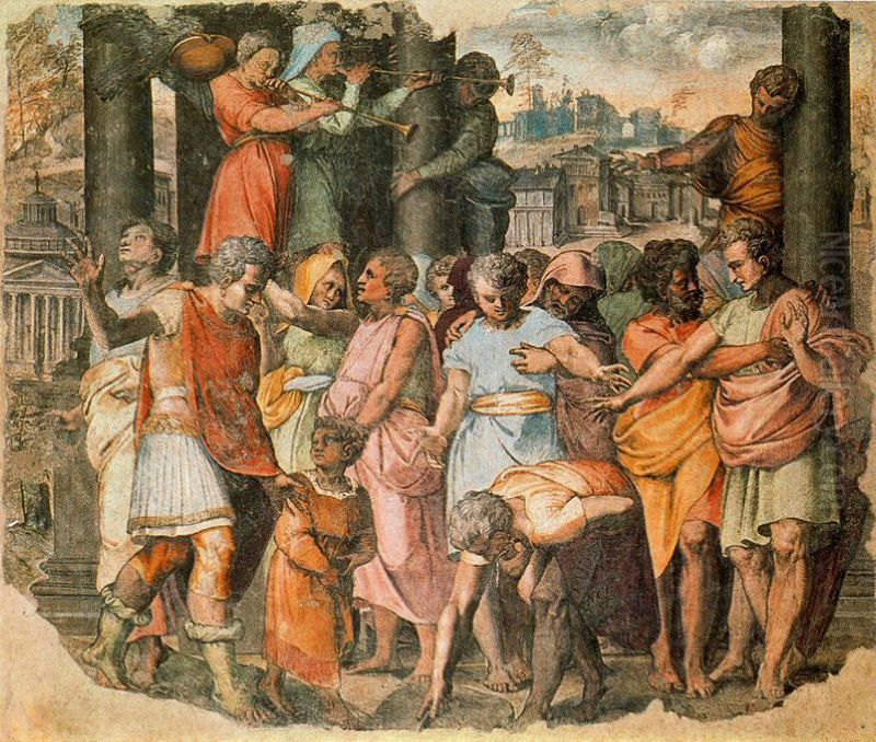 Tarquinius Priscus founds the Temple of Jupiter on the Campidoglio Oil Painting by Perino del Vaga