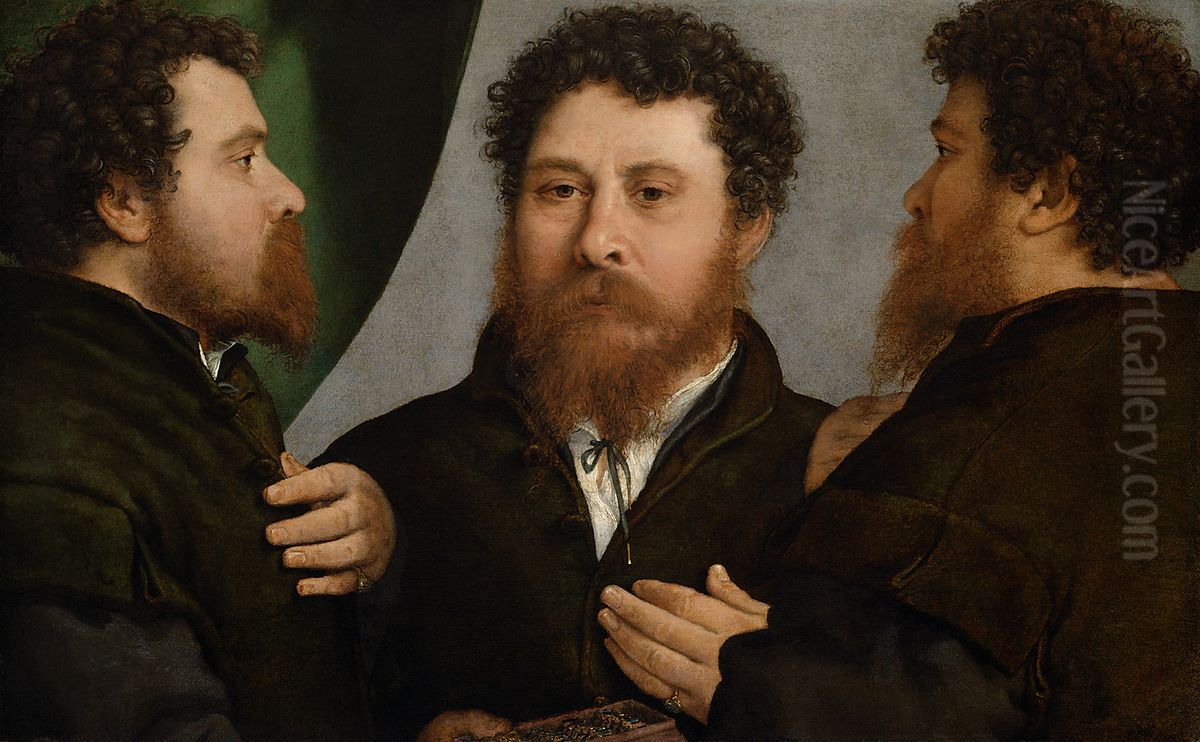 Goldsmith seen from three sides Oil Painting by Lorenzo Lotto