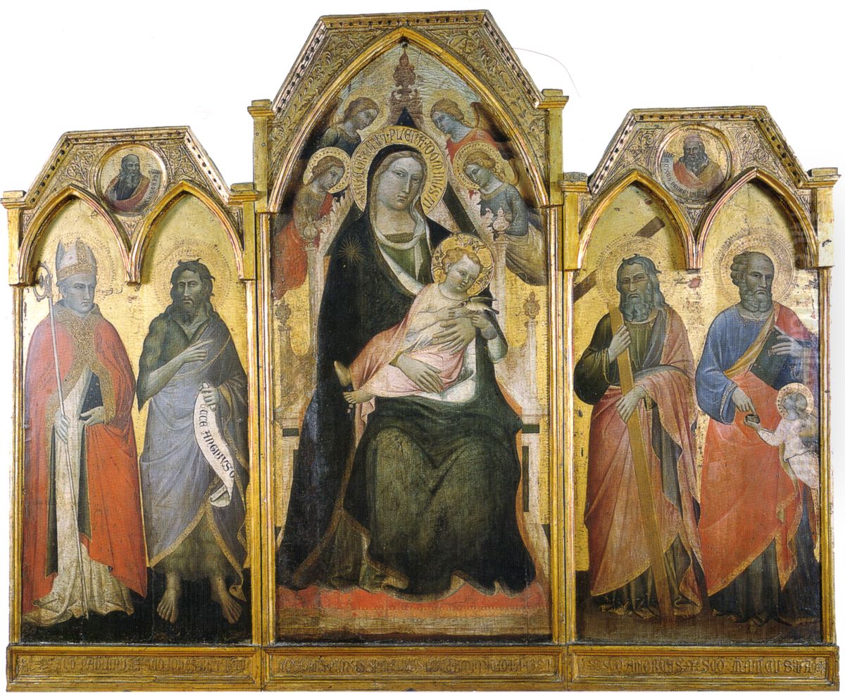 Triptych of Madonna enthroned with child and saints Oil Painting by Spinello Aretino