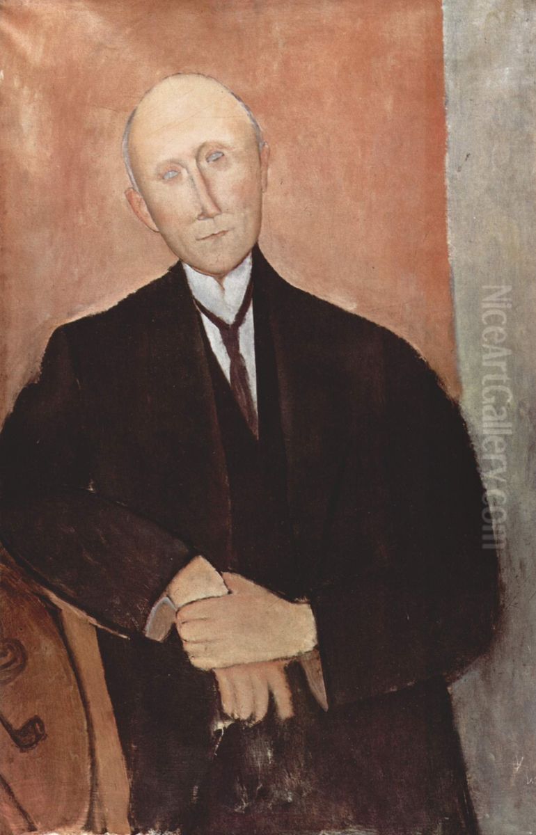 Sitzender Mann vor orangem Hintergrund Oil Painting by Amedeo Modigliani