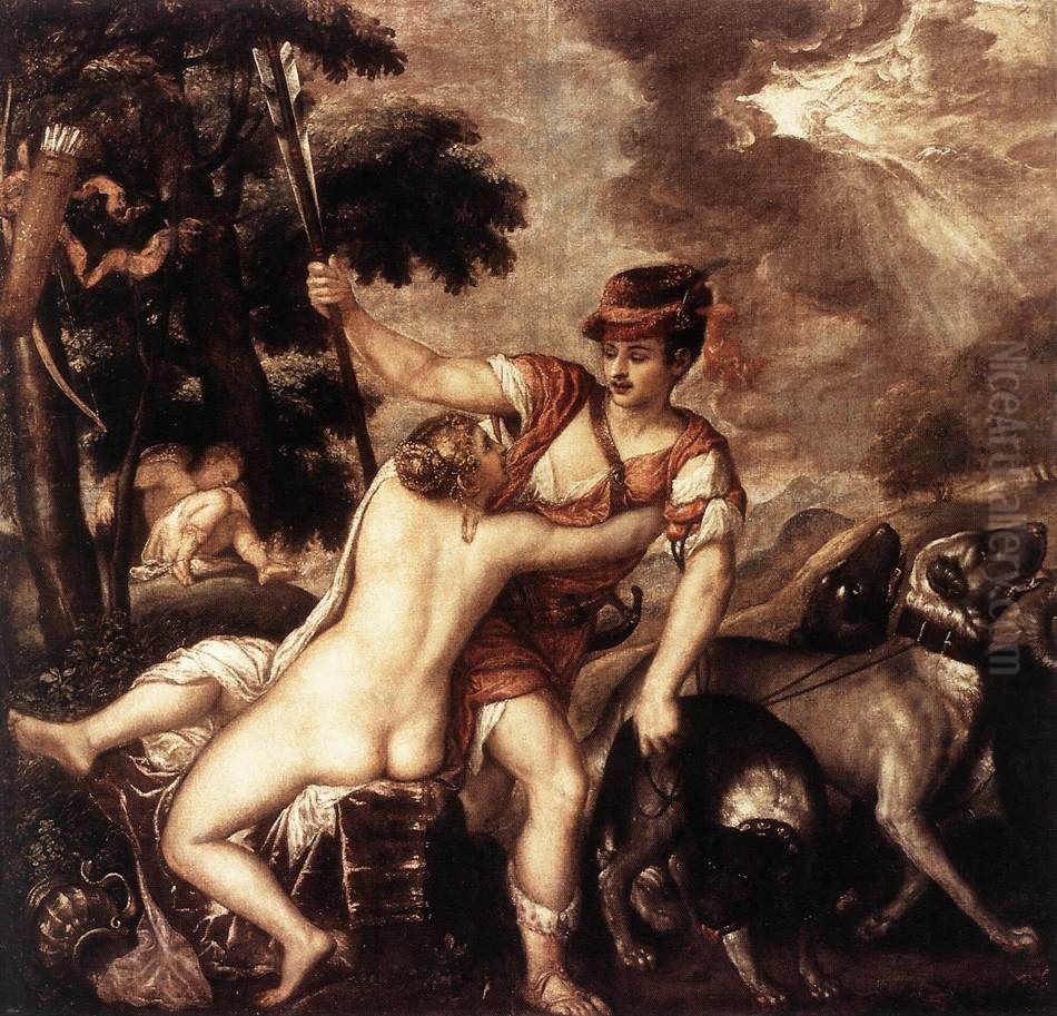 Venus   and  Adonis Oil Painting by Titian