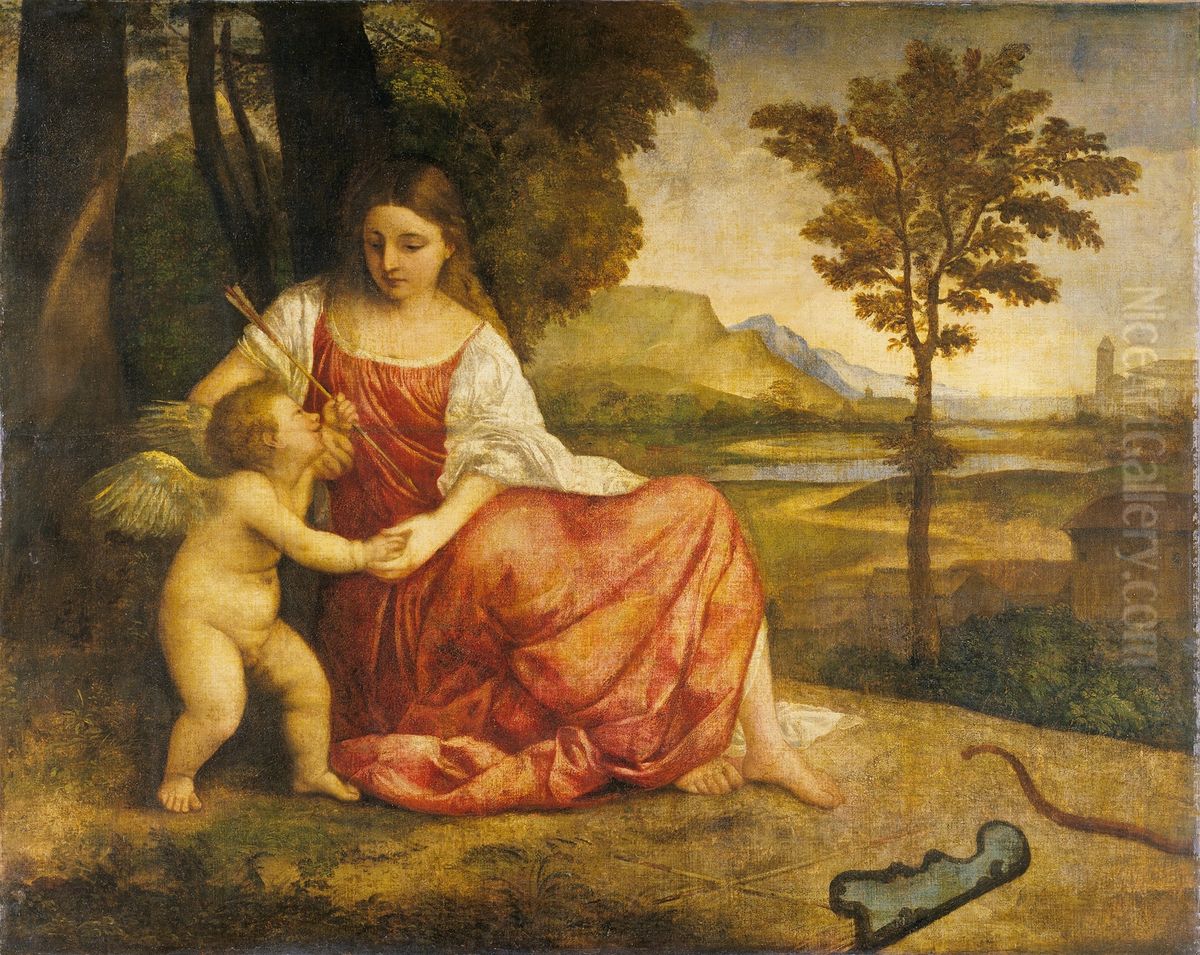 Venus and Cupid Oil Painting by Titian