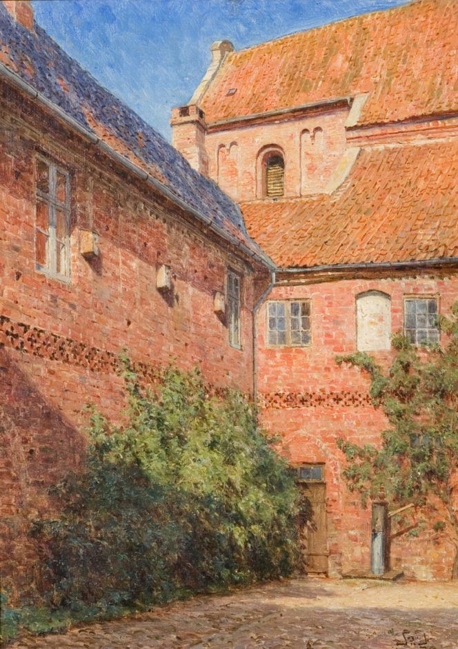 Fra klostergarden St. Cathrine, Ribe Oil Painting by C.M. Soya-Jensen