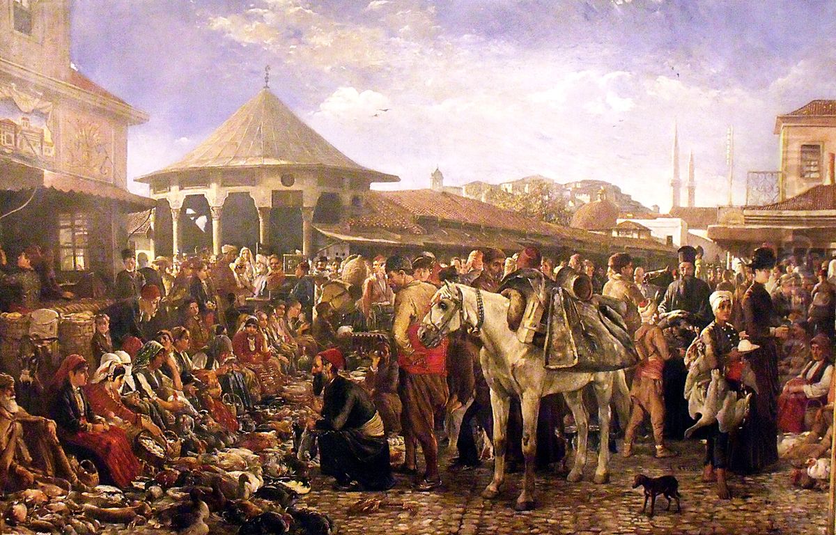 A Marketplace in Plovdiv Oil Painting by Ivan Mrkvicka