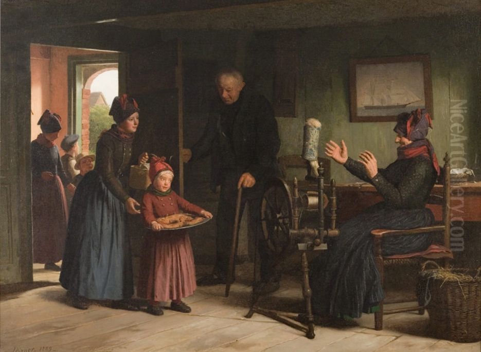 Birthday visit to Grandma Oil Painting by Julius Exner