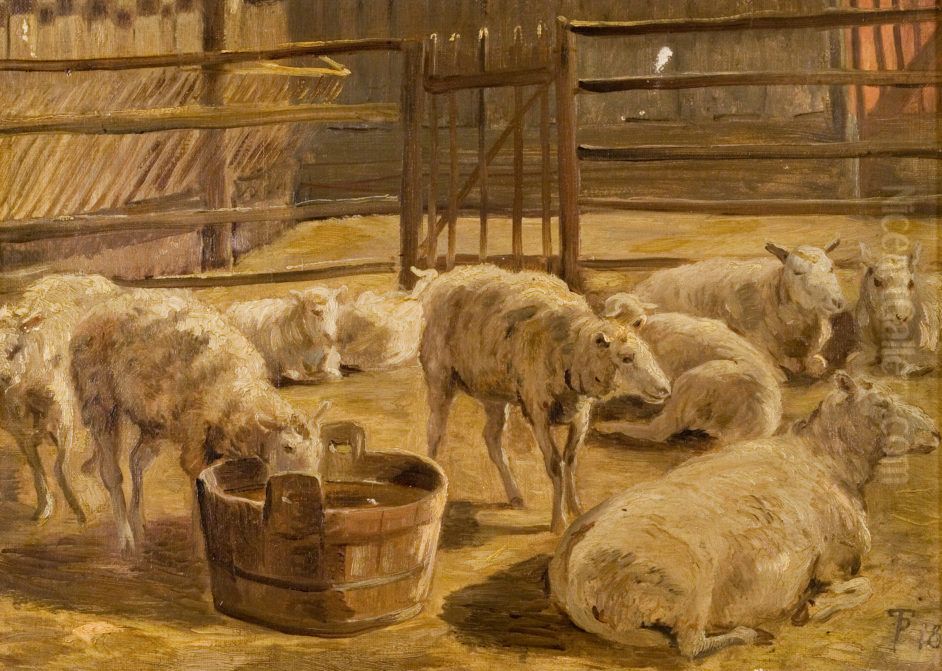Sheep in a fold Oil Painting by Theodor Esbern Philipsen