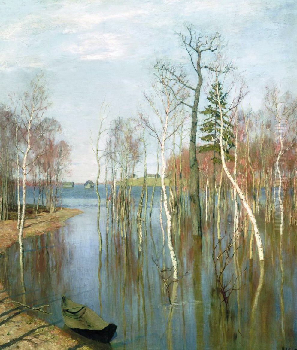 Spring. High water Oil Painting by Isaac Levitan