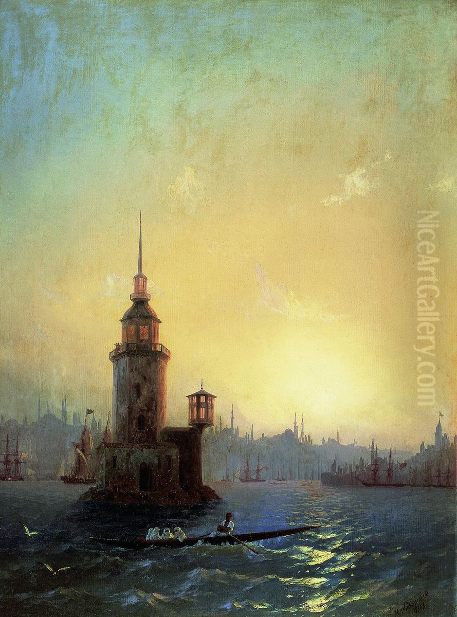 Vedere a Turnului lui Leandru din Constantinopol Oil Painting by Ivan Aivazovsky