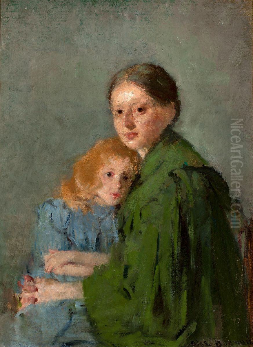 Portret kobiety z mala dziewczynka (Matka z dzieckiem) Oil Painting by Olga Boznanska