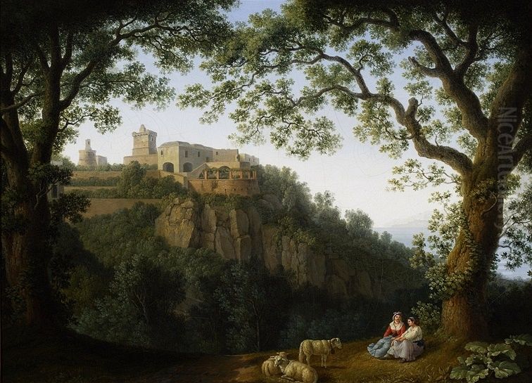 Landscape with a view of the Jesuit college at Massa Lubrense Oil Painting by Jacob Philipp Hackert