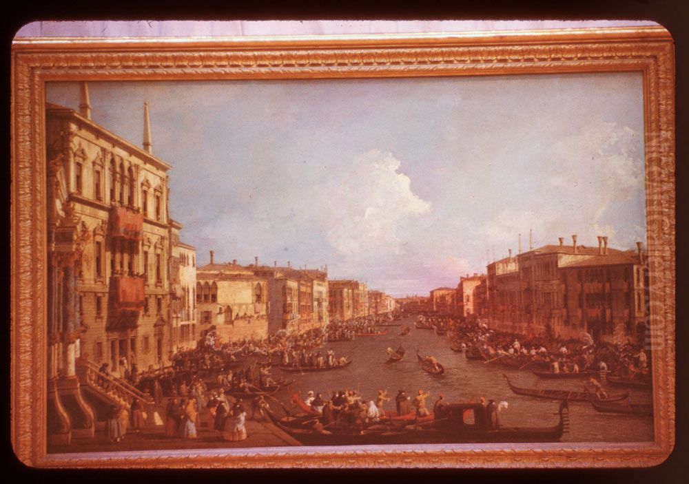 View on the Grand Canal from the Palazzo Balbi to the Bridge of Rialto, during a Regatta Oil Painting by Canaletto