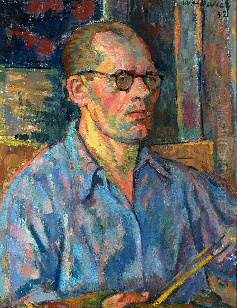 Blue self-portrait. Oil Painting by Waclaw Wasowicz