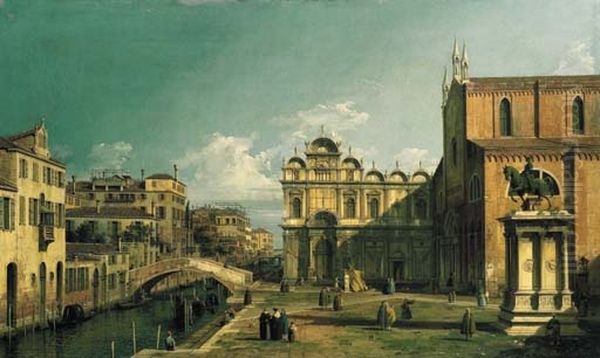 The Campo Santi Giovanni e Paolo, Venice, with the West End of the Church and the Scuola di San Marco Oil Painting by Canaletto