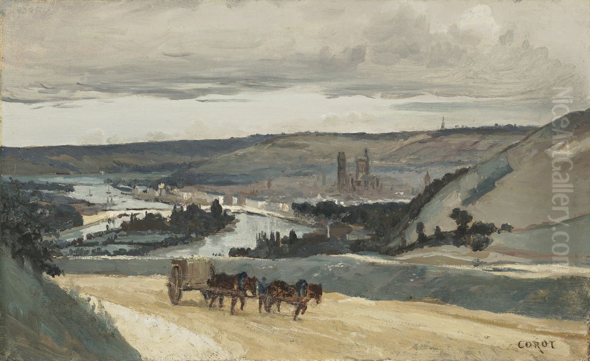 Panoramic View of Rouen Oil Painting by Jean-Baptiste Camille Corot