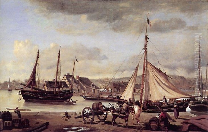 Quayside merchants of Rouen Oil Painting by Jean-Baptiste Camille Corot