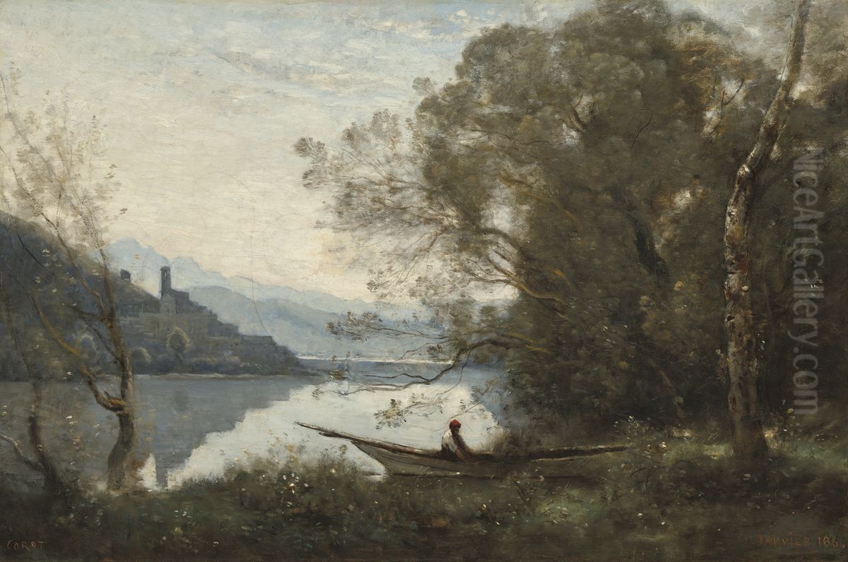 Souvenir of an Italian Lake Oil Painting by Jean-Baptiste Camille Corot