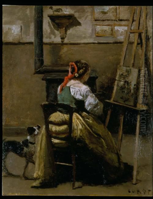 The Artist's Studio Oil Painting by Jean-Baptiste Camille Corot