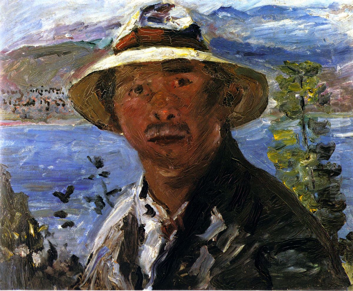 Self-Portrait in Straw Hat Oil Painting by Lovis (Franz Heinrich Louis) Corinth