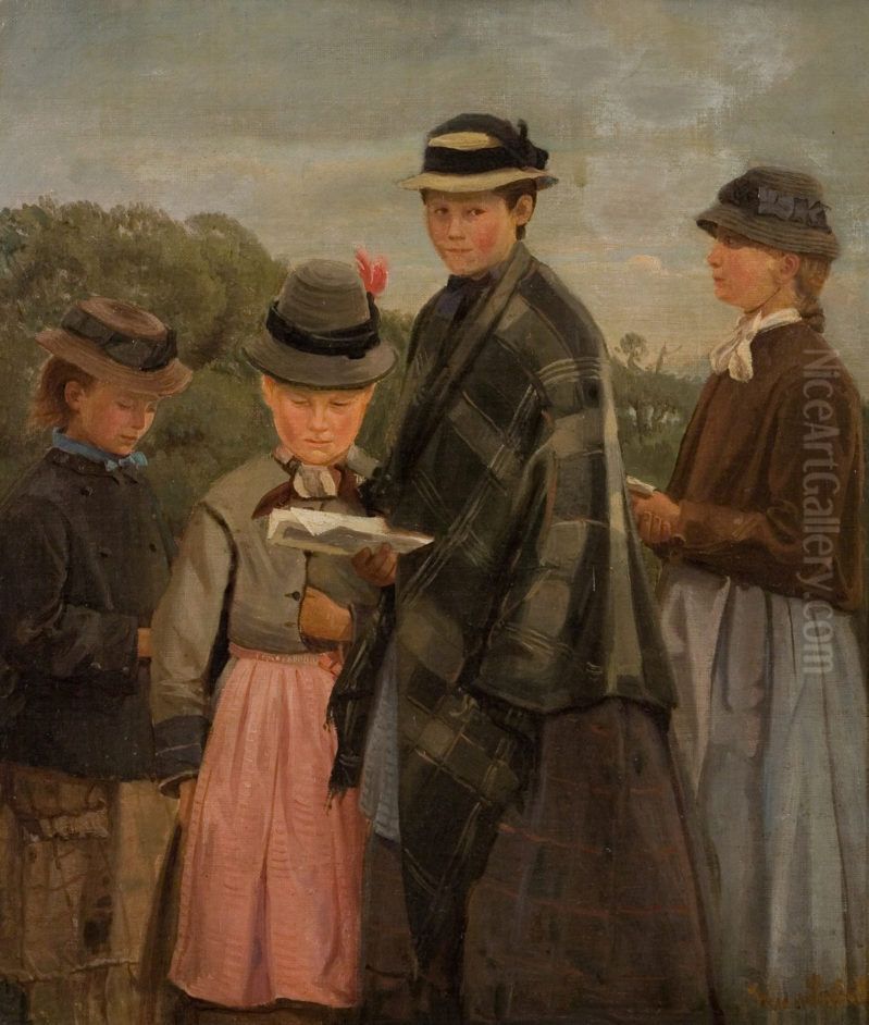 Piger til marked i Kerteminde Oil Painting by Hans Smidth