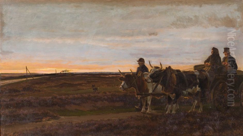 Studebefordring pa Heden Oil Painting by Hans Smidth