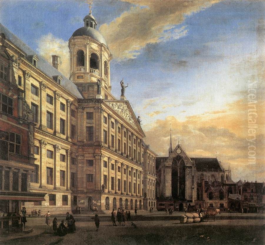 View on the Town hall of Amsterdam Oil Painting by Jan Van Der Heyden