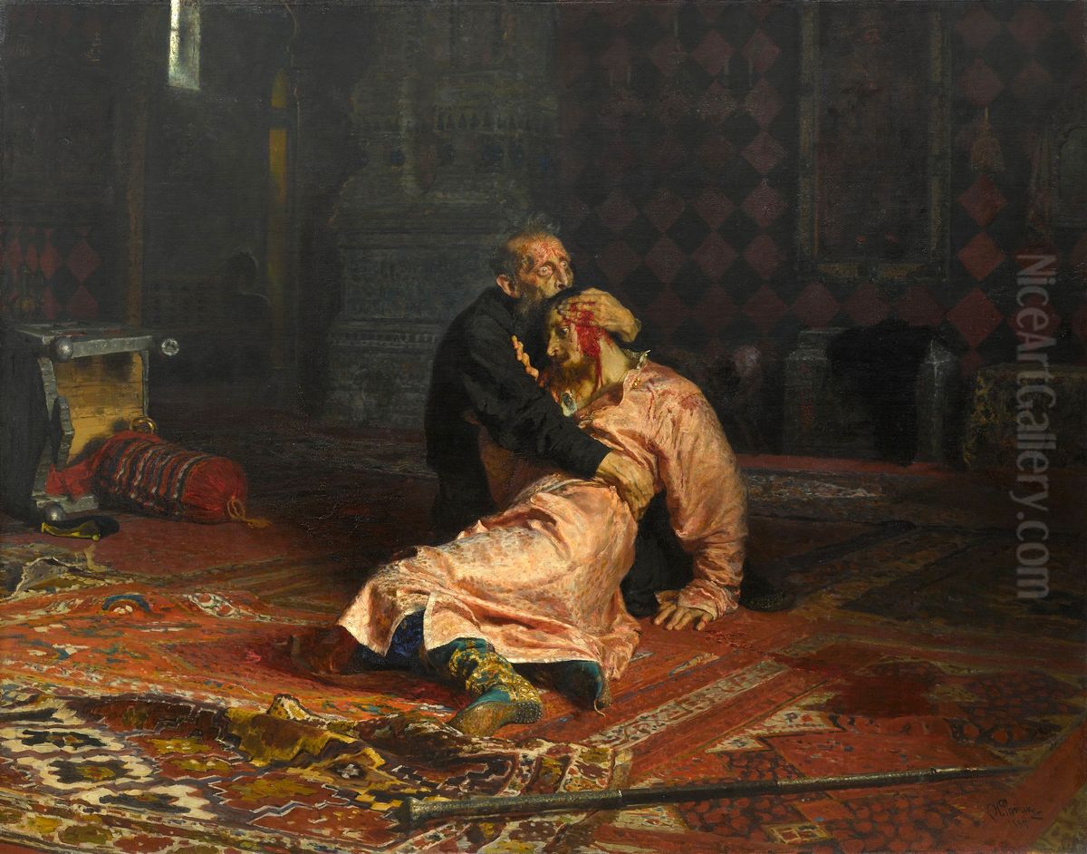 Ivan the Terrible and His Son Ivan on November 16th, 1581 Oil Painting by Repin Iliya