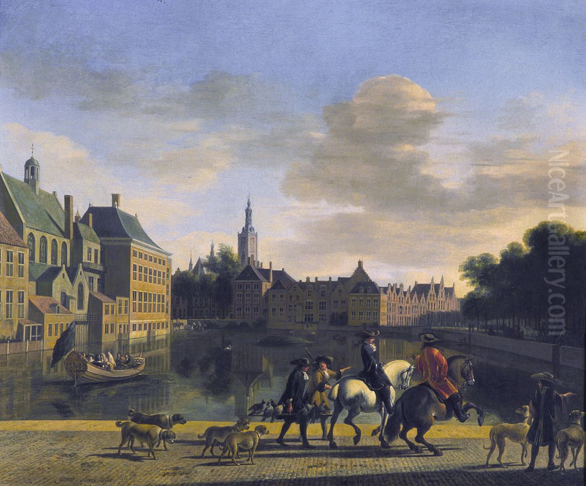 The Hofvijver in The Hague, as seen from the Korte Vijverberg Oil Painting by Gerrit Adriaenszoon Berckheyde