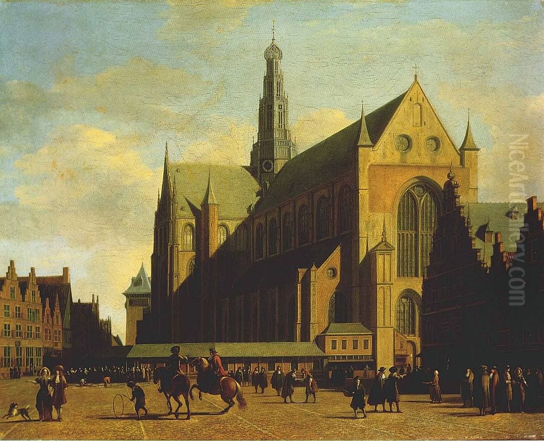 The Grote Markt and St. Bavo's, Haarlem Oil Painting by Gerrit Adriaenszoon Berckheyde