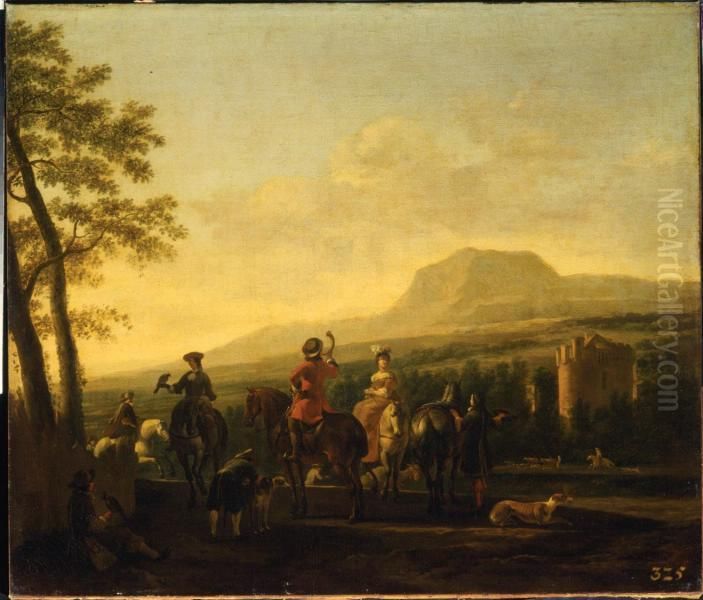 Hunting Scene with a Castle Oil Painting by Gerrit Adriaenszoon Berckheyde