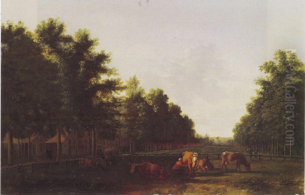 View of the Haarlemmerhout with the Kleine Houtpoort, Haarlem Oil Painting by Gerrit Adriaenszoon Berckheyde