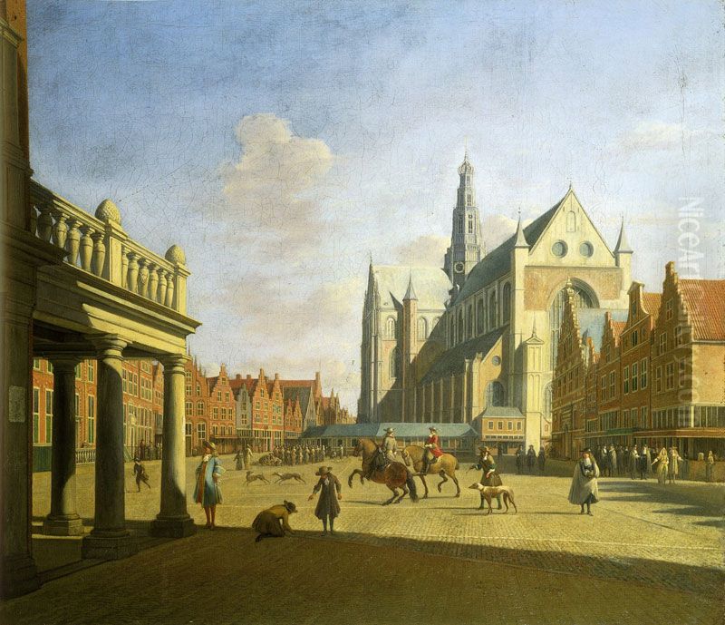 View of the Grote Markt in Haarlem from the City Hall Oil Painting by Gerrit Adriaenszoon Berckheyde
