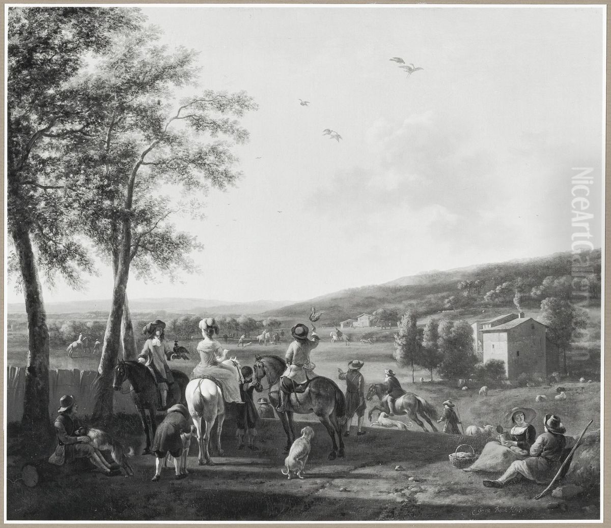 A Hunting Scene Oil Painting by Gerrit Adriaenszoon Berckheyde