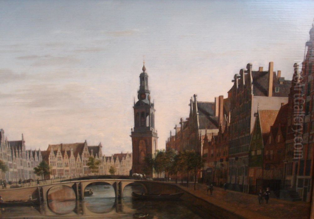 View of the Singel in Amsterdam with the Jan Rodenpoortstoren, Amsterdam Oil Painting by Gerrit Adriaenszoon Berckheyde