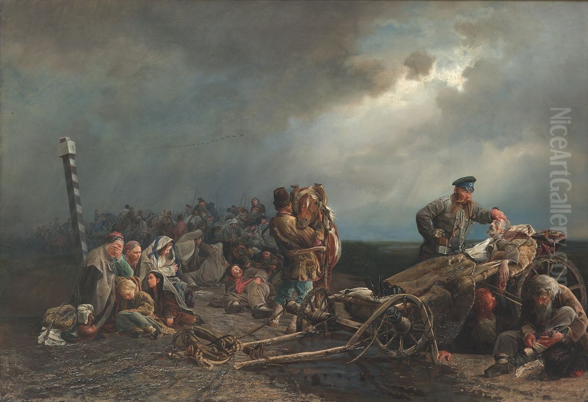 Prisoner's rest / A halt of the prisoners Oil Painting by Valery Jacobi