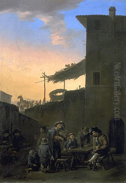 Drinkers before an Inn Oil Painting by Johannes Lingelbach