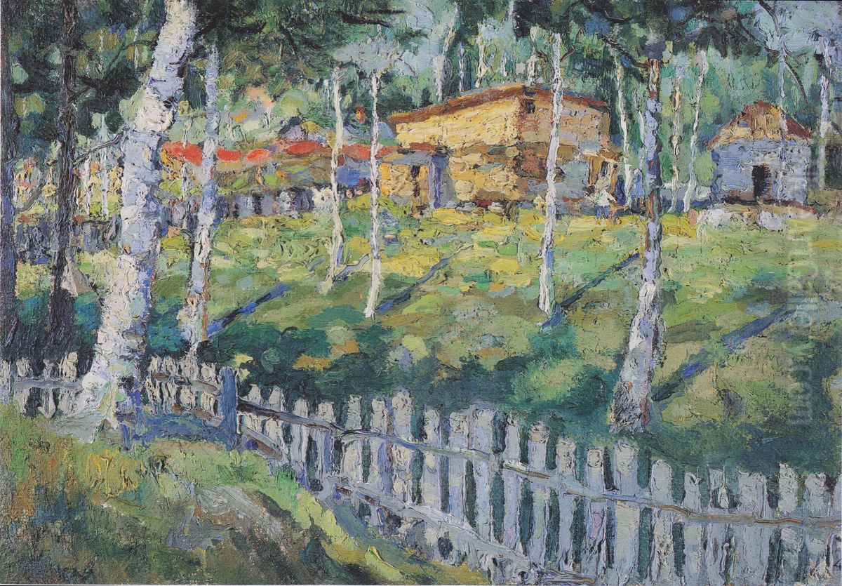 House in a Yard Oil Painting by Kasimir Sevrinovitch Malevich