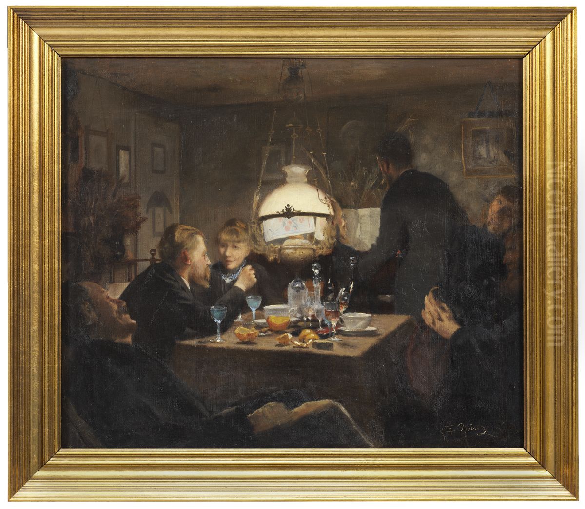 Sallskap i kvallsbelysning Oil Painting by Laurits Andersen Ring