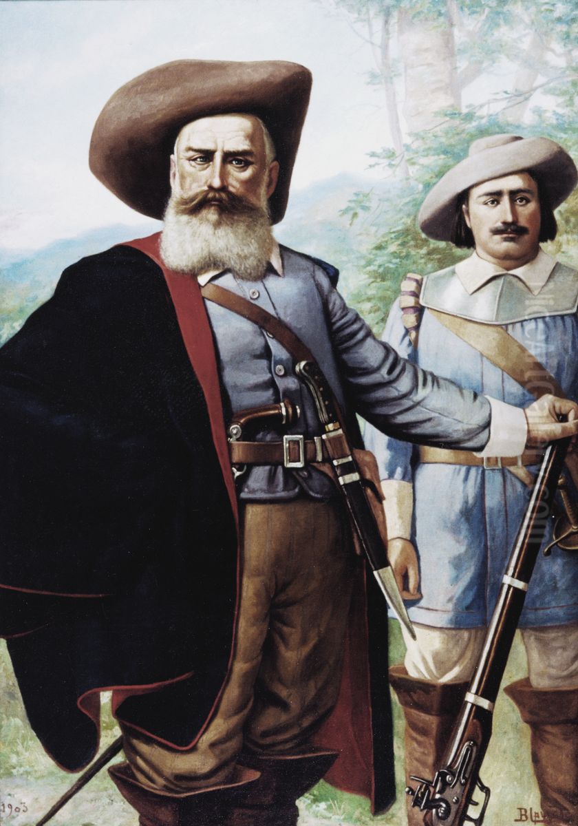 Domingos Jorge Velho e o Loco-tenente Antonio F. de Abreu Oil Painting by Benedito Calixto
