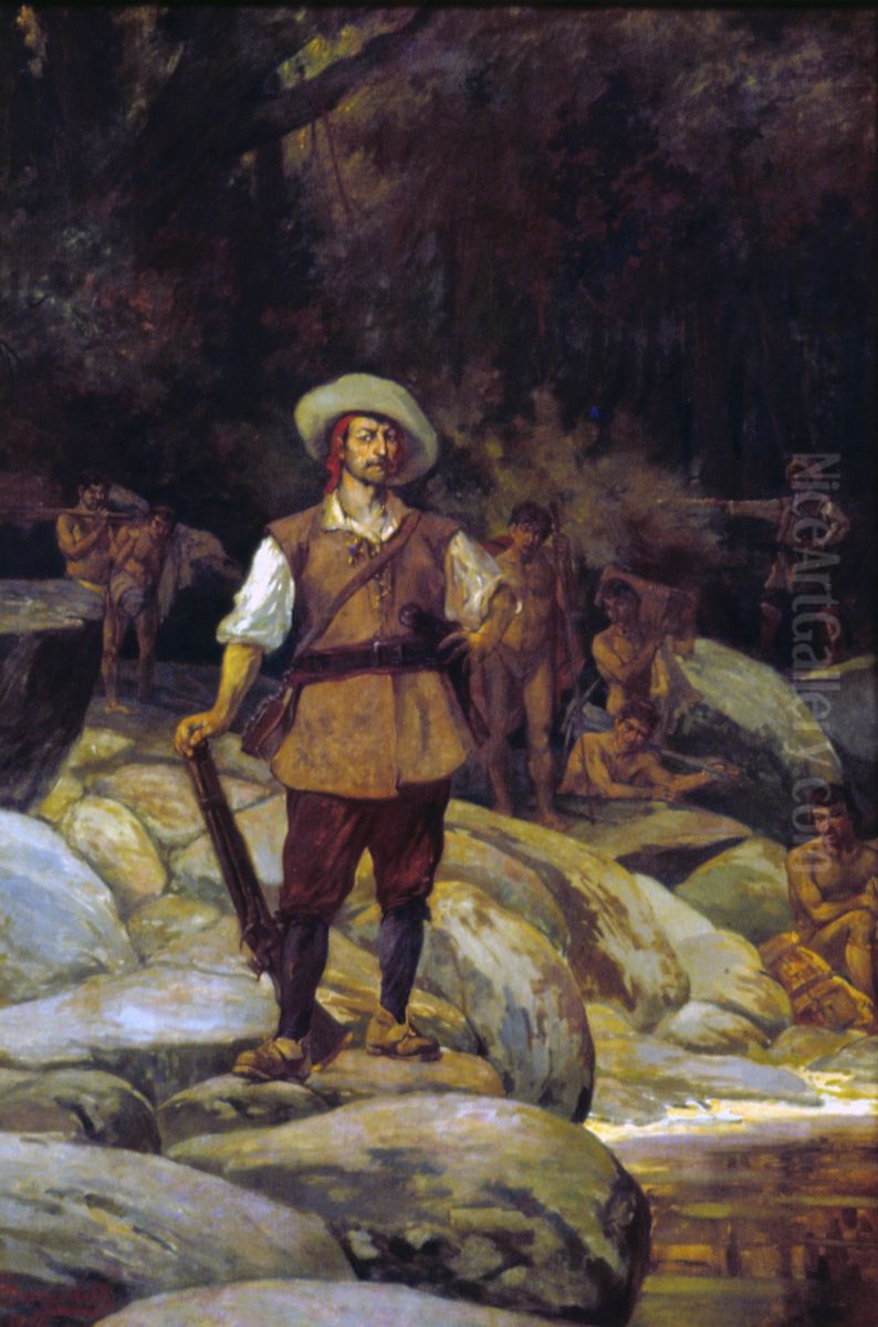 Ciclo da Caca ao Indio Oil Painting by Henrique Bernardelli