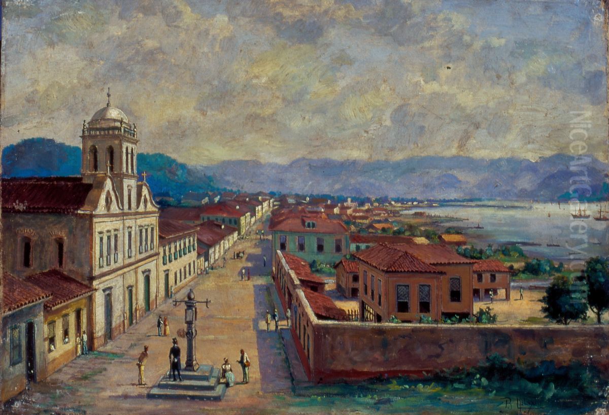 Pelourinho e arsenal da Marinha em Santos, 1850 Oil Painting by Benedito Calixto