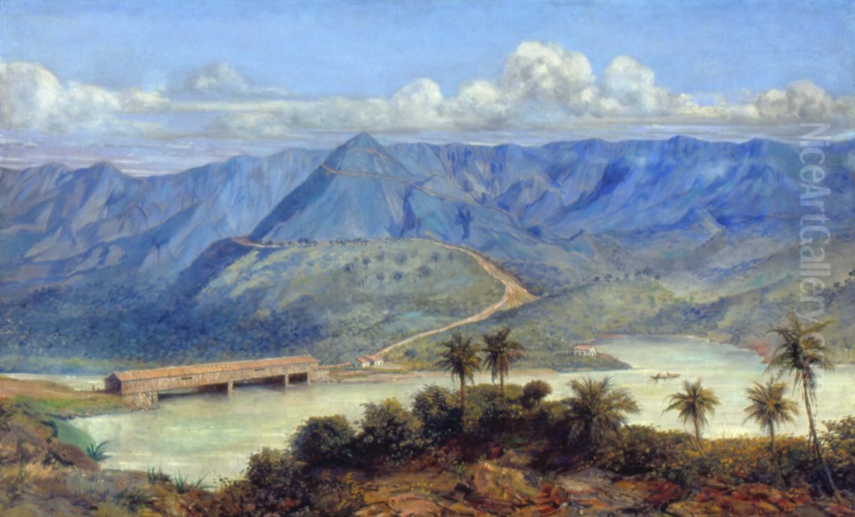 Ponte Coberta de Cubatao, 1850 Oil Painting by Oscar Pereira Da Silva