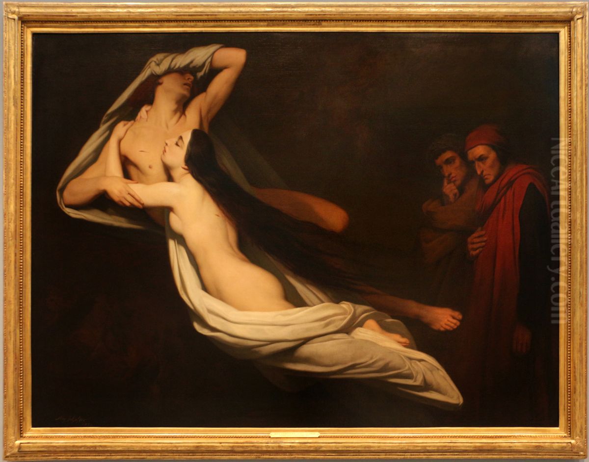 dante e virgilio incontrano le ombre di francesca da rimini e paolo malatesta nell'oltretomba Oil Painting by Ary Scheffer