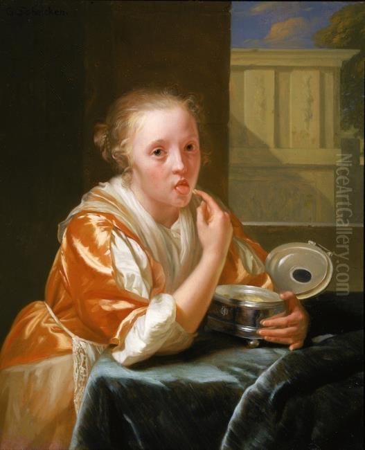 Young Girl Eating Sweets Oil Painting by Godfried Schalcken