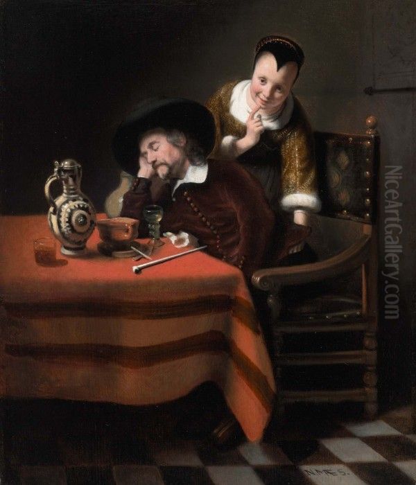 A Sleeping Man having his Pockets Picked Oil Painting by Nicolaes Maes