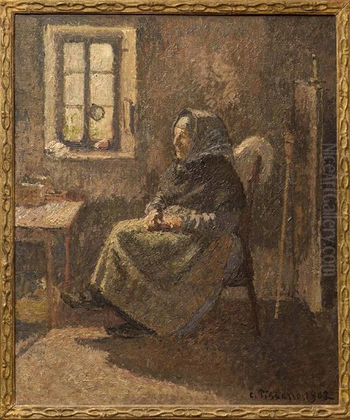 Peasant woman sitting in moret Oil Painting by Camille Pissarro
