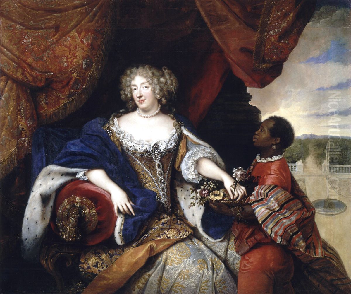 Portrait of Elizabeth Charlotte of the Palatine with her Slave Oil Painting by Francois de Troy