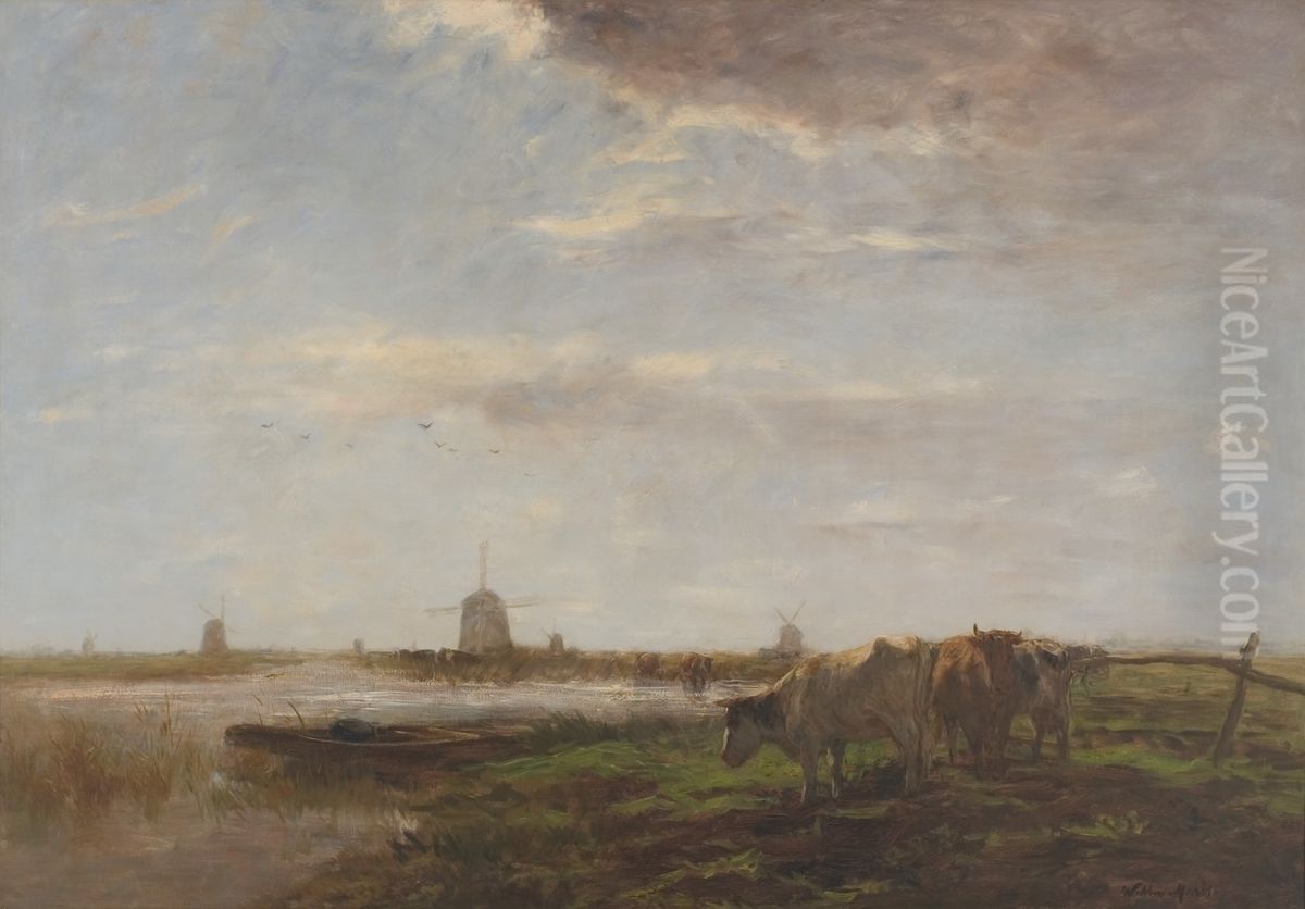 Polderlandschap Oil Painting by Willem Maris