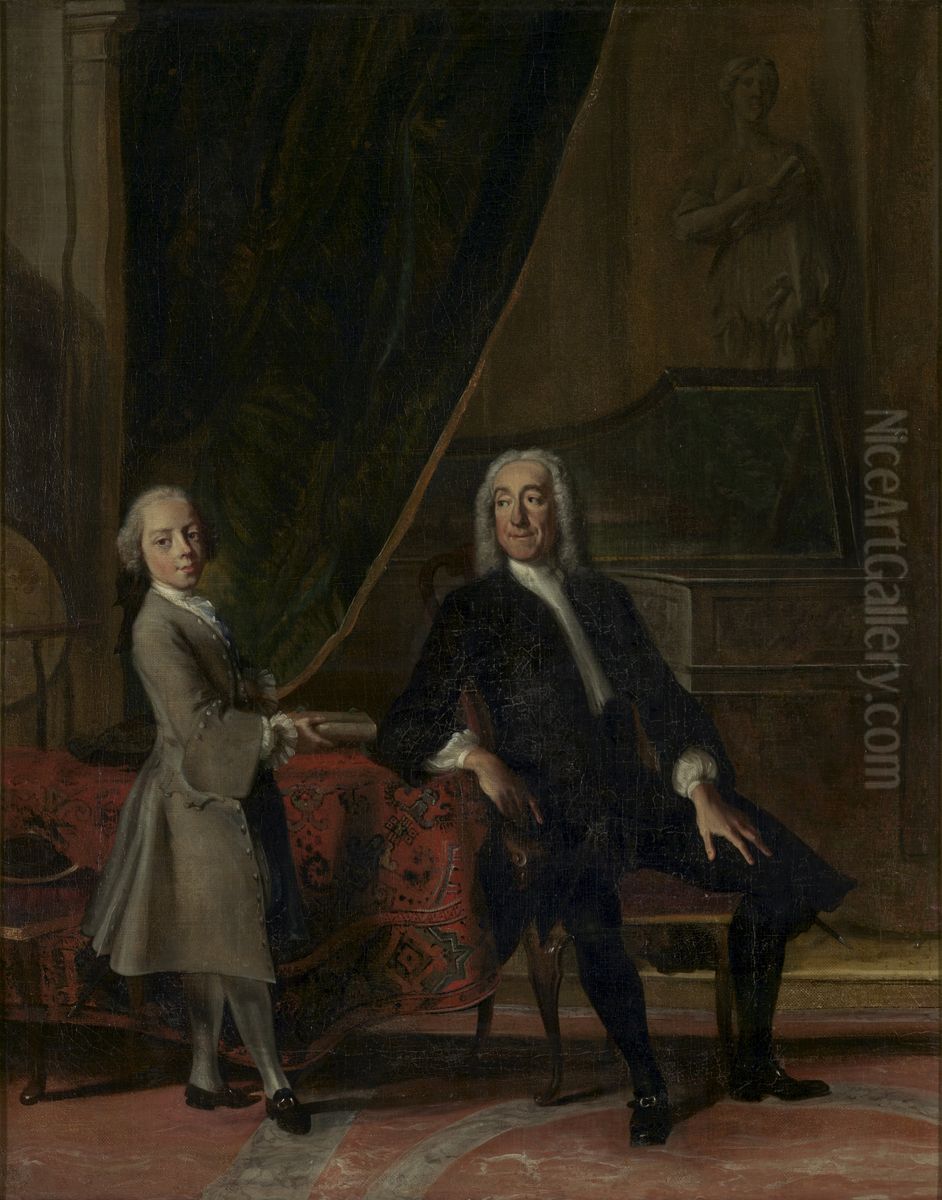 Portret van een onbekend heer met een jongen Oil Painting by Cornelis Troost