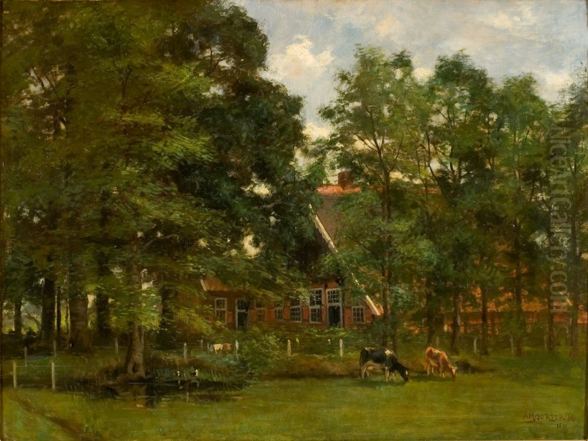 Boerderij tussen beuken Oil Painting by Arnold Marc Gorter