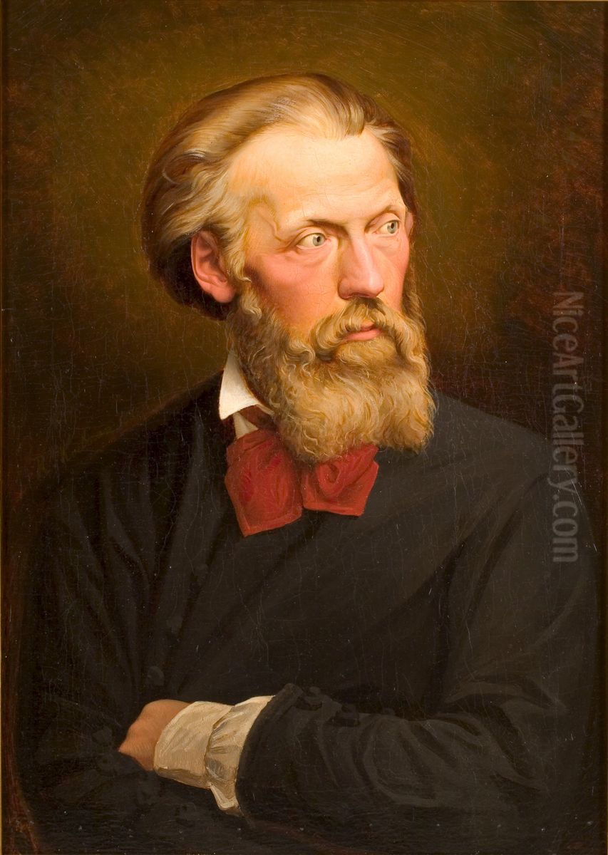 Self-portrait of Johan Hendrik Koelman (1820-1887) Oil Painting by Johan Hendrik Koelman